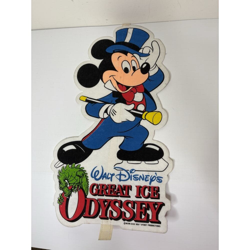 Vintage Official Walt Disney Great Ice Odyssey Mickey Mouse Felt Pennant 1980's